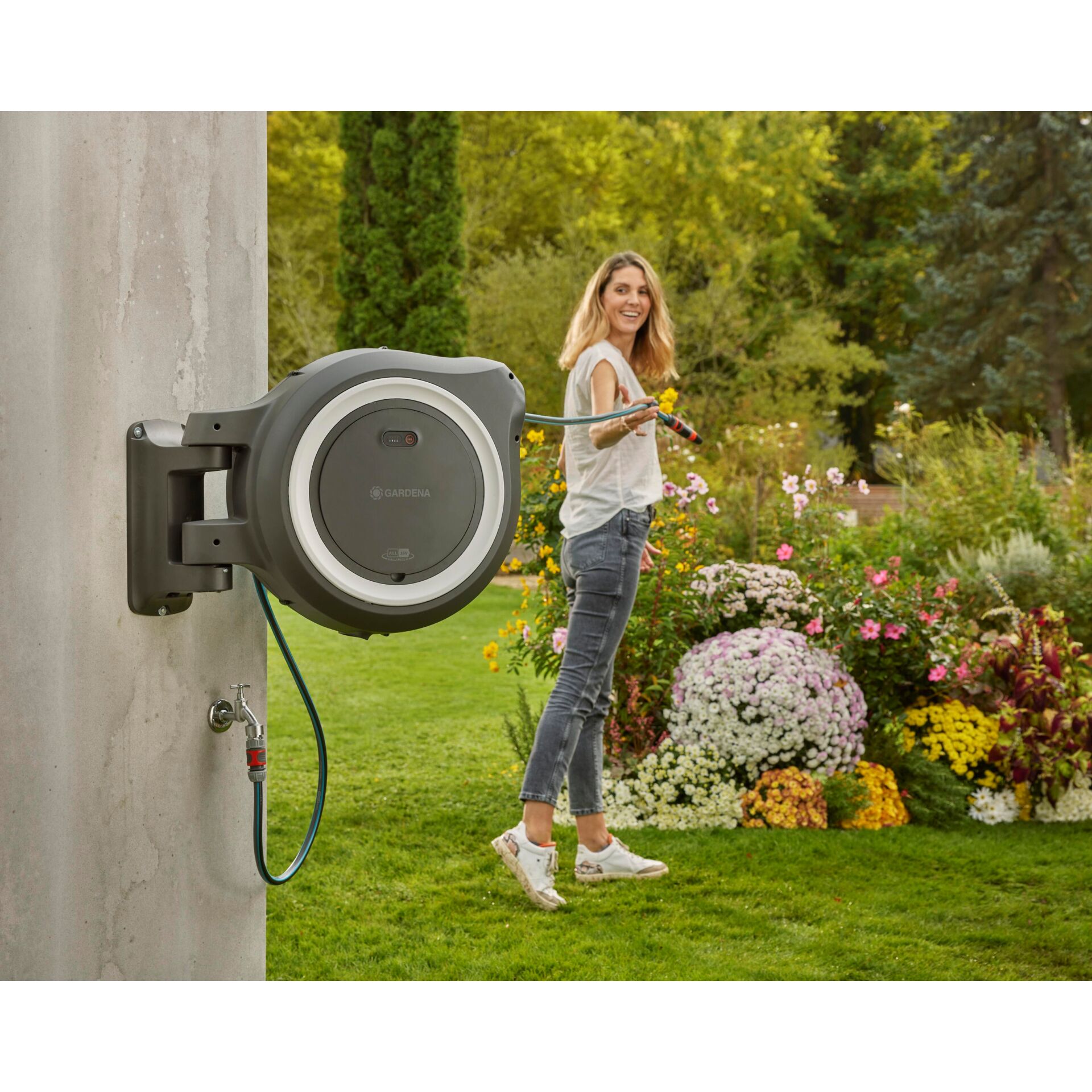 Gardena Akku-Wand-Schlauchbox PowerRoll XXL 18V Set 40 m