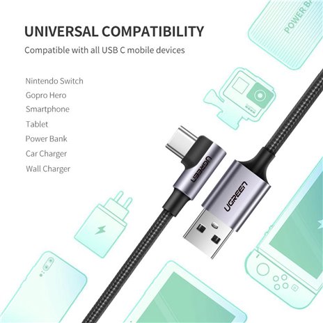 2x1 UGREEN angolato USB-C a USB-A cavo dati nero 2M