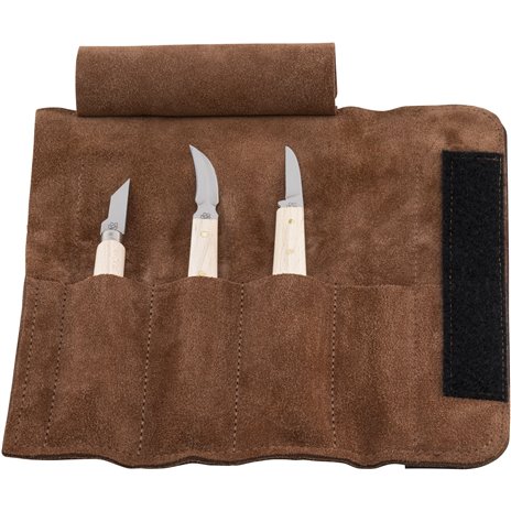 Kirschen Schnitzmessersatz in Velourleder-Rolltasche