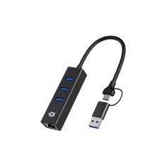 Conceptronic DONN07BA 3-Port-USB-Hub mit Gigabit-Netz