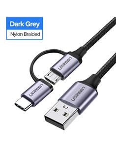 UGREEN USB-A a Micro USB + USB type C cavo 1m nero