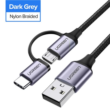 UGREEN USB-A a Micro USB + USB type C cavo 1m nero