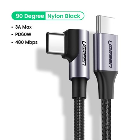 UGREEN USB-C a USB2.0-C angol. cavo circolare 1m grigio nero