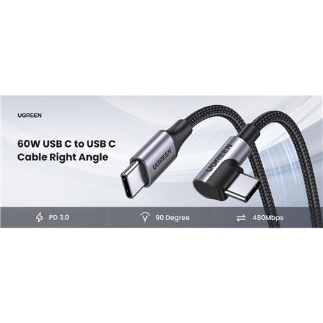 UGREEN USB-C a USB2.0-C angol. cavo circolare 1m grigio nero