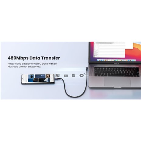 UGREEN USB-C a USB2.0-C angol. cavo circolare 1m grigio nero