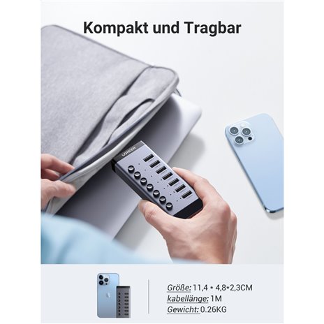 UGREEN USB-C to 7-Port USB-A 3.0 Hub DC 12V EU