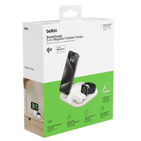 Belkin BOOST Charge 3in1 Qi2 15W staz. ricar. magn.bia.WIZ02