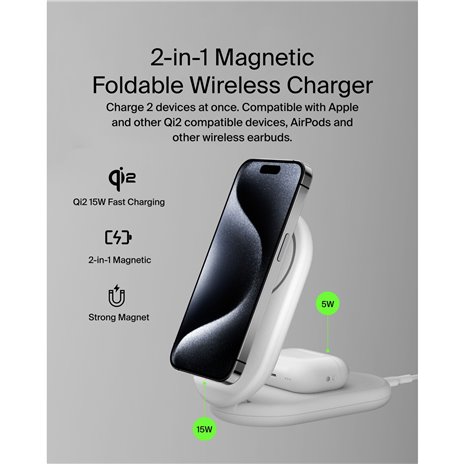 Belkin BOOST Charge magneti. 15W 2in1 +output/USB-C wh.WIZ02