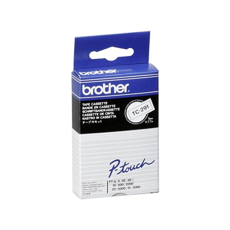 Brother labelling tape TC-291 white/black 9 mm lamin.