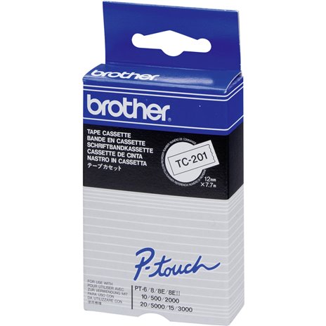 Brother Schriftbandkassette TC-201 weiß/schwarz 12 mm lamin.
