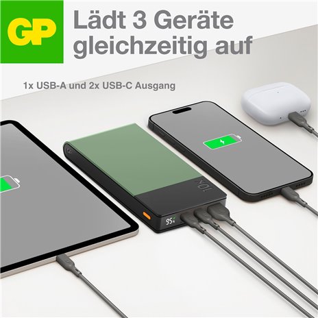 GP PowerBank M2+ 10C    10000mAh 2xUSB-C/1xUSB-A verde displ