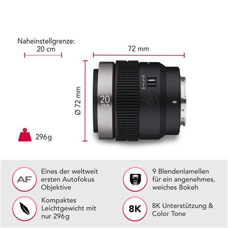 Samyang V-AF T 1,9/20  FE Sony E