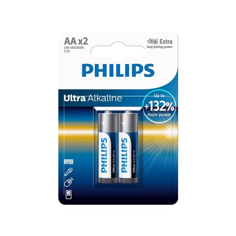 1x2 Philips Ultra Alkaline AA batteria