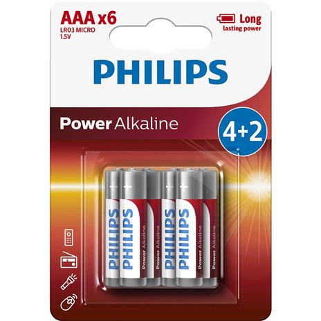 1x6 Philips Power Alkaline AAA batteria Promo Pack