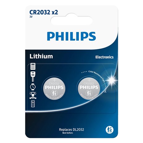 1x2 Philips Lithium 3.0V CR2032 batteria bottone