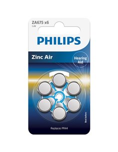 1x6 Philips Zinc-Air PR44 / 675 batterie per apparecchio acu